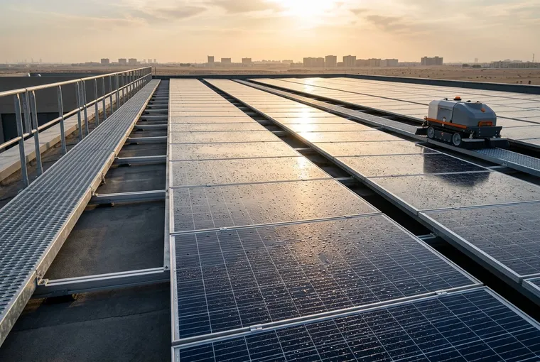Clean rooftop solar panels prepared for reliable operation in Abu Dhabi